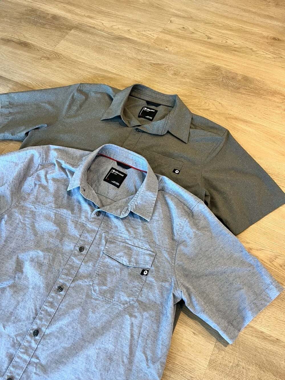 2 Marmot Mens Short Sleeve Button Down Shirt Bundle,Gray/Blue,Hiking,Outdoors,L